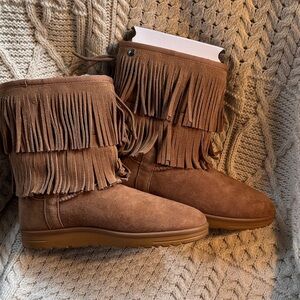 Abeo Fringe Suede Boots - Brown